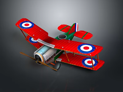 Red And Green Biplane Model With White Blue Target Logos On Wings 3d model