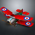 Red And Green Biplane Model With White Blue Target Logos On Wings