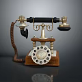 Vintage Style Rotary Dial Telephone With Brass Accents And Wooden Base Design