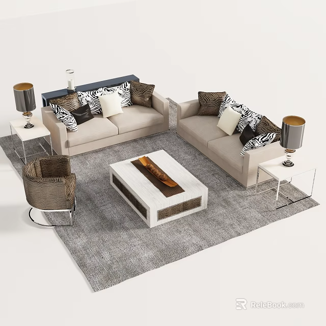 Modern Sofa And Coffee Table Set With Decorative Pillows Side Tables And Table Lamp 3d model
