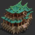Ancient Chinese Architecture With Multi Layered Green Tiled Roof Red Pillars And Intricate Carvings