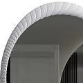 Round Mirror With White Woven Frame Reflecting Interior Room Decor