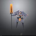 Mechanical Robot Character Holding Flaming Torch With Glowing Orange Accents And Armored Exoskeleton Design