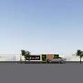 Modern Decorative Fence With Lighting Along Building Facade Sidewalk Tree And Pedestrians