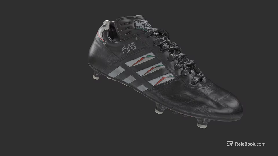Black Football Shoes with Striped Design and Studded Soles for Sports 3d model 