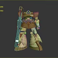 Mecha Robot Figure Design With Brown Yellow Armor Red Head Component And Large Weapon