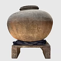 Ancient Ceramic Jar With Textured Surface Placed On Brick Base Displaying Antique Charm 3d model