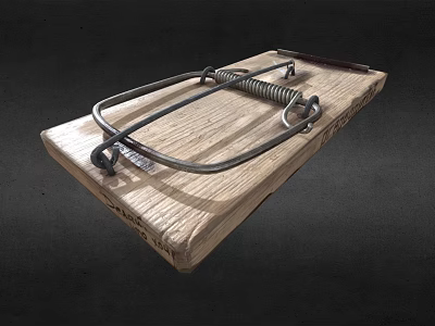 Sturdy Wooden Hardware Tool Mousetrap With Metal Spring And Solid Frame 3d model