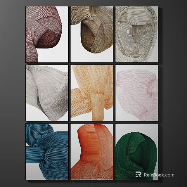 Nine Panel Woven Textile Art with Colorful Textured Patterns for Home Decor 3d model 