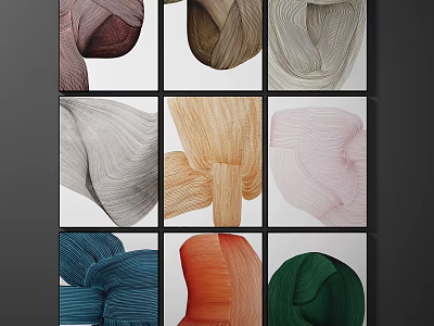 Nine Panel Woven Textile Art with Colorful Textured Patterns for Home Decor 3d model