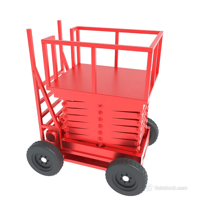 Red Mobile Elevating Scissor Lift Platform With Industrial Wheels And Stable Design 3d model 