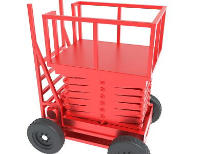 Red Mobile Elevating Scissor Lift Platform With Industrial Wheels And Stable Design 3d model