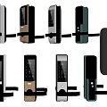 Modern Smart Door Lock Handles With Various Designs And Digital Keypads 3d model
