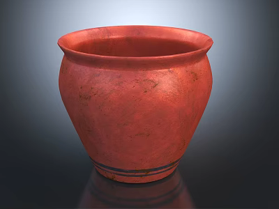 Red Ceramic Vase with Textured Surface and Round Mouth on Dark Background 3d model