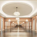 Spacious Fitness Studio With Pink Walls Arched Doors Mirror Walls Smooth Floors And Ballet Barres