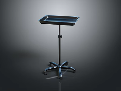 Stainless Steel Rectangular Tray Mobile Stand with Wheels and Dark Background 3d model