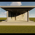 Column Supported Pavilion Structure With Flat Roof On Green Grass And Decorative Brick Platform 3d model