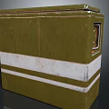 Green Rectangular Storage Box With White Stripes And Metal Trim For Home Organization
