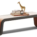 Brown Quilted Leather Bench With Black Frame And Decorative Giraffe Figurine Books Clock
