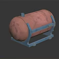 Red Cylindrical Industrial Storage Tank With Blue Support Frame And Base Structure 3d model