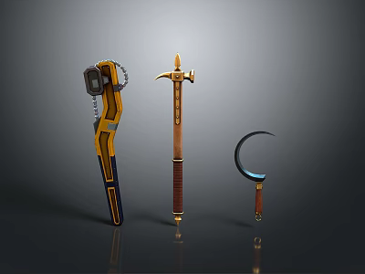 Fantasy Weapons Collection Featuring Hammer Sword And Sickle With Ornate Designs 3d model