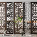 Modern Home Interior With Decorative Room Dividers Featuring Intricate Cutout Patterns 3d model