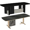 Modern Dining Table Designs With Black And Marble Tabletops And Gold Support Structures 3d model