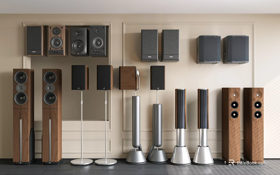 Stylish Headphones and Speakers Collection Featuring Modern Design and Various Types 3d model 