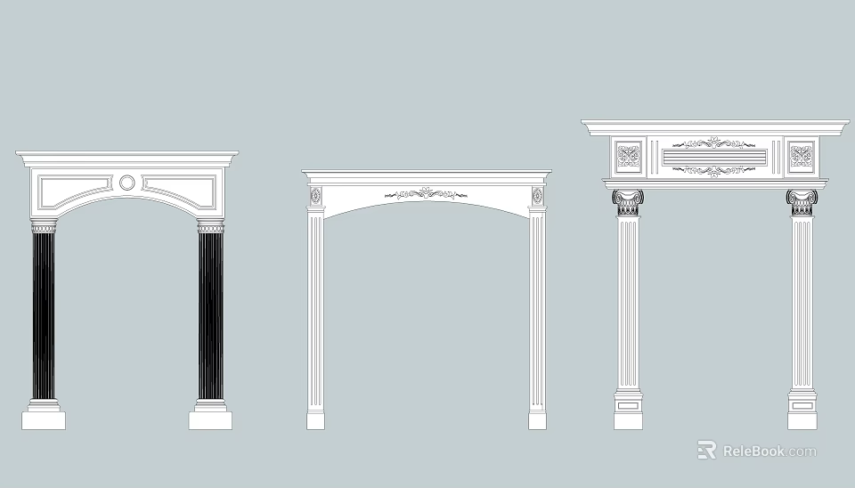 Various Styles Of Decorative Door Arches With Columns And Carved Details 3d model 