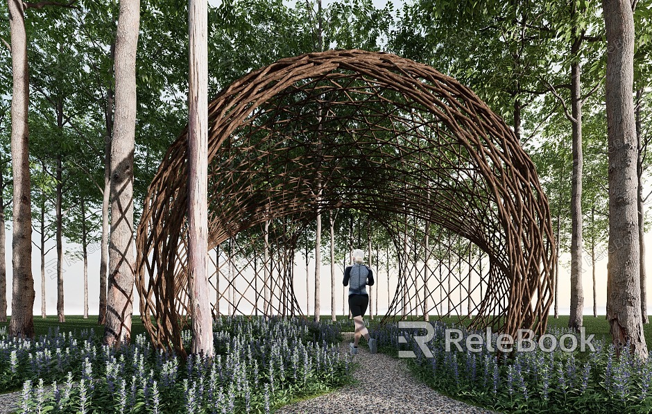 Special-shaped landscape gallery frame picking garden bamboo weaving long gallery pavilion structure ecological village model