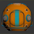 Futuristic Orange Spherical Computer Device With Blue Details And Central Blue Circle