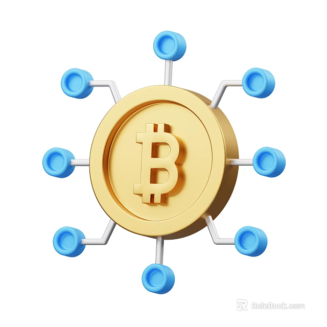 Ornament Decoration Set Featuring Gold Bitcoin Symbol Circular Design And Blue Connecting Nodes 3d model 