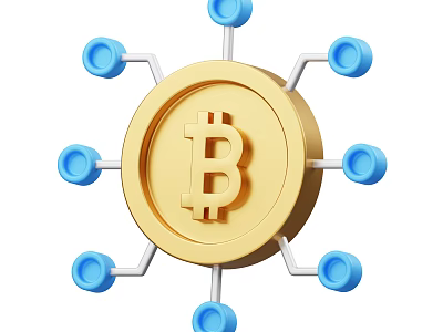 Ornament Decoration Set Featuring Gold Bitcoin Symbol Circular Design And Blue Connecting Nodes 3d model