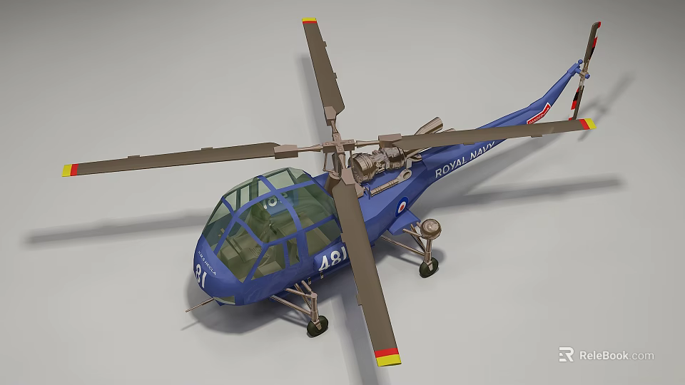 Royal Navy Blue Helicopter With Rotors And Fuselage Number 431 3d model 
