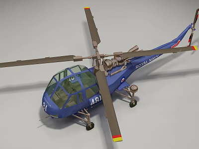 Royal Navy Blue Helicopter With Rotors And Fuselage Number 431 3d model