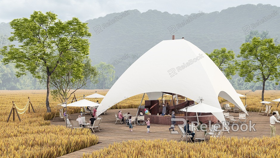 Modern Tensioned Film Rice Field Net Celebrity Camping Landscape Park Modeling Landscape Tensioned Film Pavilion Outdoor Rest Seat model