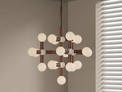 Modern Geometric Hanging Lamp With White Spherical Shades And Brown White Frame 3d model