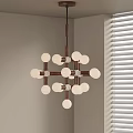Modern Geometric Hanging Lamp With White Spherical Shades And Brown White Frame