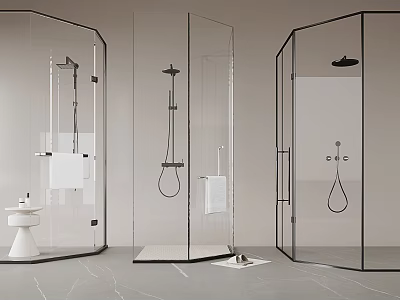 Shower Sauna Modern Design With Three Transparent Glass Enclosures And Shower Heads 3d model