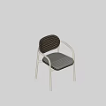 Modern Outdoor Chair With Woven Rattan Back Gray Cushion And White Metal Frame