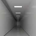Modern Office Hallway With Bright Lighting Glass Partitions And Grid Ceiling 3d model
