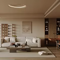 Modern Living Room Interior Design With Beige Sofa Coffee Table And Wooden Bookshelves