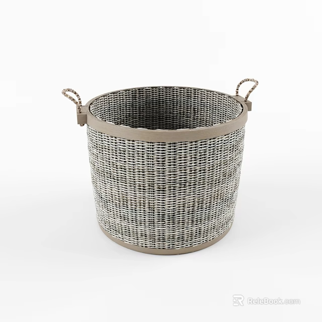 Neutral Woven Storage Basket With Sturdy Handles Natural Fiber Home Decor 3d model 