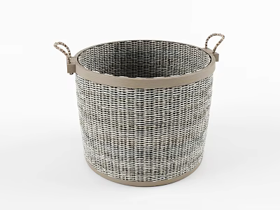Neutral Woven Storage Basket With Sturdy Handles Natural Fiber Home Decor 3d model