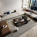 Modern Living Room Interior With Sofa Coffee Table Pillows Plants And Rug