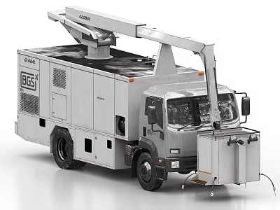 White Utility Truck With Crane Arm And Equipment For Construction Work 3d model