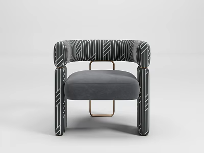 Modern Leisure Chair with Black White Striped Armrests Gray Velvet Cushion Gold Metal Frame 3d model