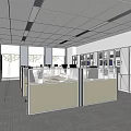 Spacious Public Office Space With Cubicles Desks Chairs Storage Cabinets Ceiling Lighting And Windows 3d model
