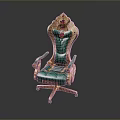 Luxurious Single Chair With Green Cushion Gold Trim And Red Gemstone Accents