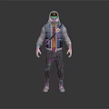 Game Movie Character Wearing Hooded Jacket With Colorful Gloves Patterned Pants And Sporty Sneakers